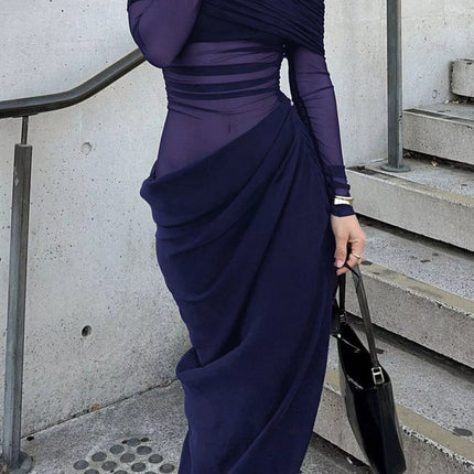 Off-Shoulder Long Sleeve Ruched : Bodycon Maxi Dress