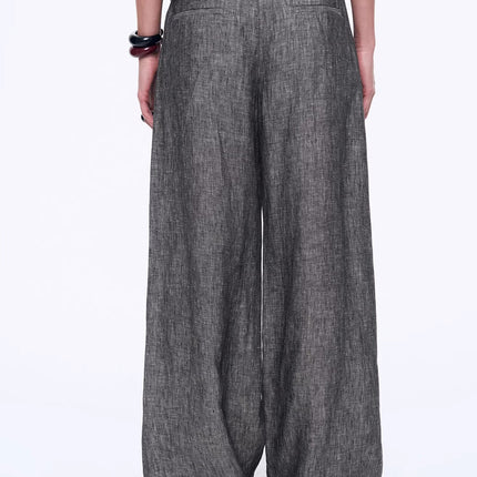 Fireladyfur Women's Linen Suit Set: Draped Vest & High-Waist Straight