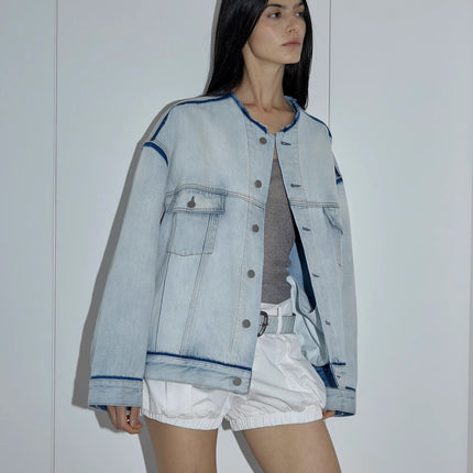 "Starry Sky Market" luxury brand classic washed cotton collarless raw