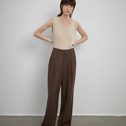 Women's white straight casual wide waist drape floor-length wide leg