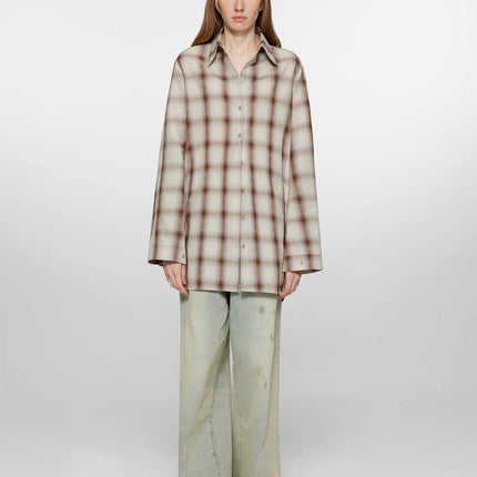 "Tea Grid" high-quality high-count cotton loose retro plaid shirt