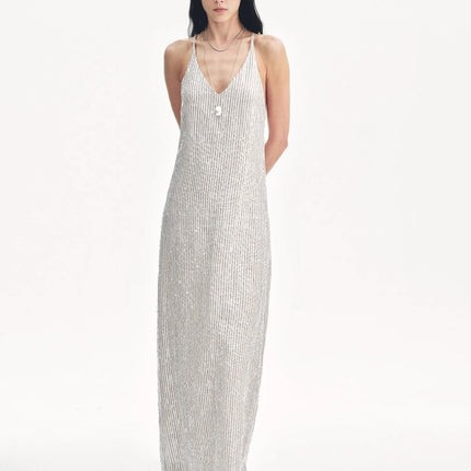 Linen Sequin Embroidery Dress Summer"Galaxy Trace"