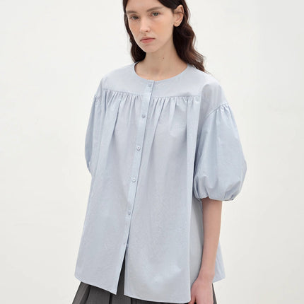 "Romantic Line Drawing" Pure Cotton Slightly Wrinkled Puff Sleeve
