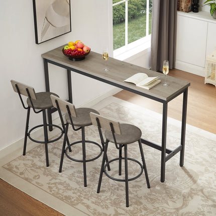 Long Bar Table Set With 3 PU Upholstered Bar Stools, Industrial Bar