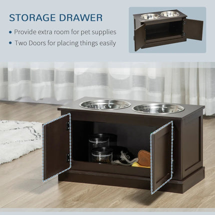 Elevated Dog Bowls With Storage, Two Stainless Steel Bowls For Large