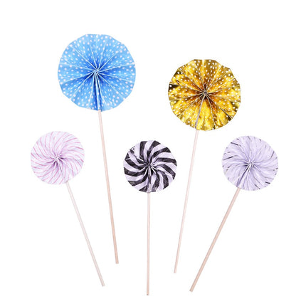 4Pcs/lot Mini Paper Fan Cake Topper Cupcake