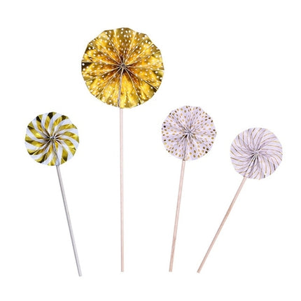 4Pcs/lot Mini Paper Fan Cake Topper Cupcake