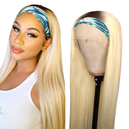 Straight 1B/613 Headband Human Hair Wigs For Black Women Blonde Scarf