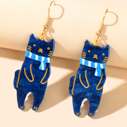 Funny Acrylic Blue Scarf Cat Dangle Drop Creative Unique Cartoon Pet