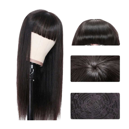 Straight Human Hair Wigs With Bangs Full Machine Made Brazilian Human