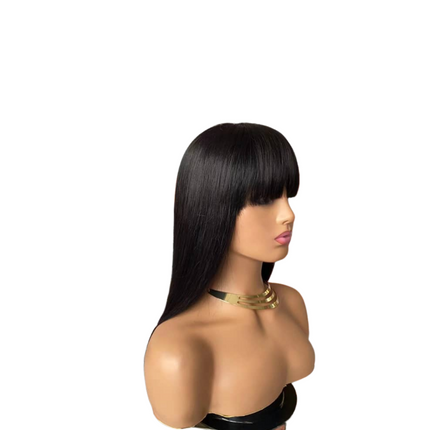 Straight Human Hair Wigs With Bangs Full Machine Made Brazilian Human