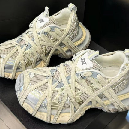 Strap Chunky Women Sneakers Flat Breathable Distressed Running Shoes