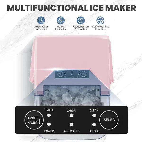 Countertop Ice Maker With Handle, 26lbs&24H Portable Ice Machine, 9