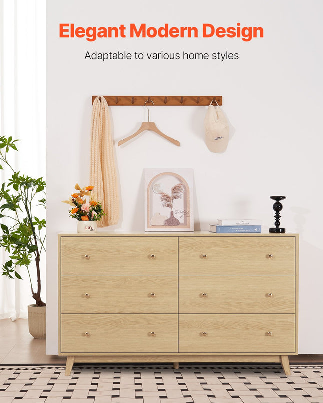 6 Drawer Dresser, Wooden Chest Of Drawers With Sliding With Anti-tip