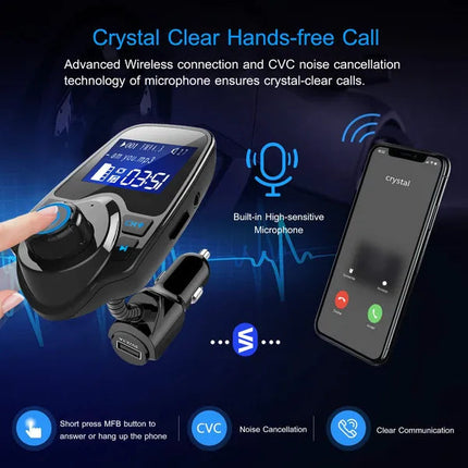 Car Wireless FM Transmitter Fast USB Charge Hands-free Call Car MP3