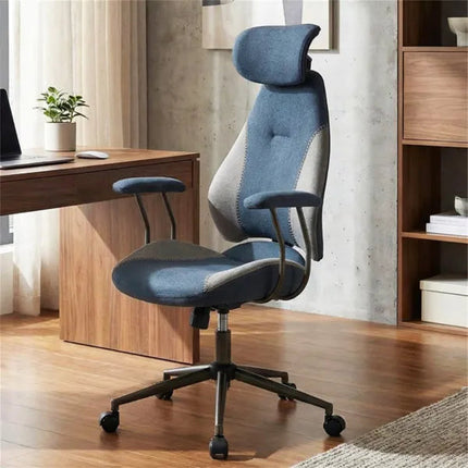 Gray Blue Color Blocking Office Chair With 2D Adjustable Headrest,