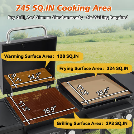 All-in-One Propane Gas Grill With Grilling & Griddling Functions, 745