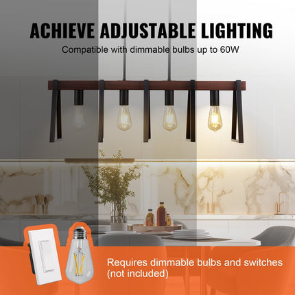 4-Light Kitchen Island Pendant Lights 60W Adjustable Dining Room Light