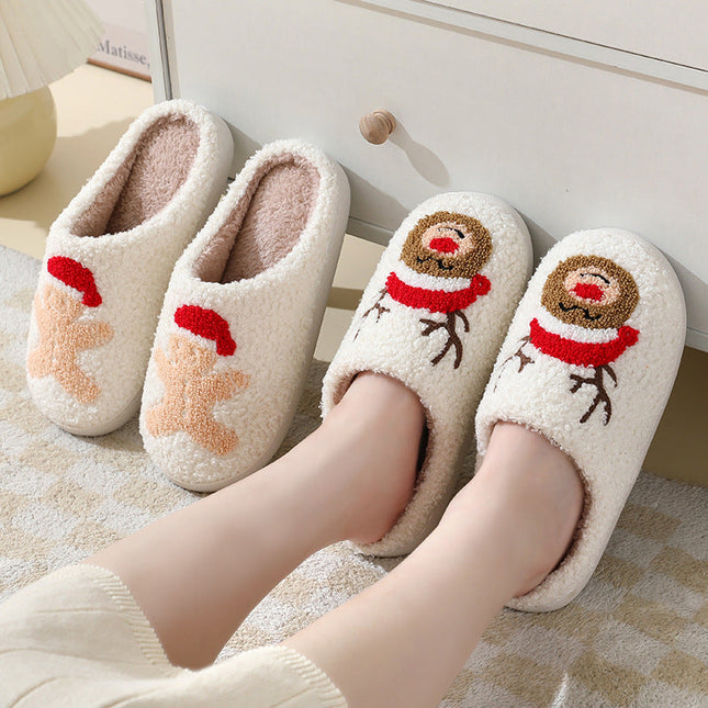 Christmas Home Slippers Cute Cartoon Santa Claus Cotton Slippers For
