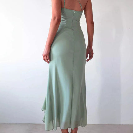 Stylish One-Shoulder Ruffle : Slit Dress