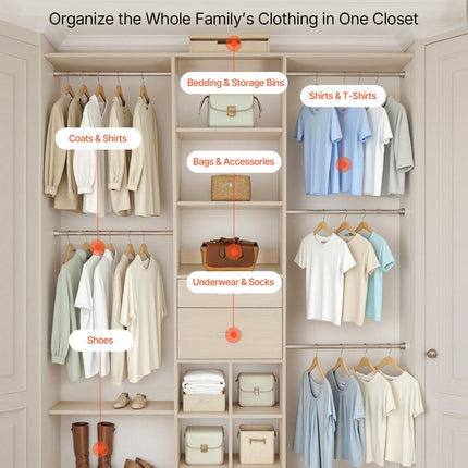Closet System With 2 Drawers, Adjustable Height Wooden Closet