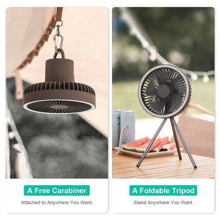 Camping Fan With Lantern Rechargeable Battery Powered Portable Tripod