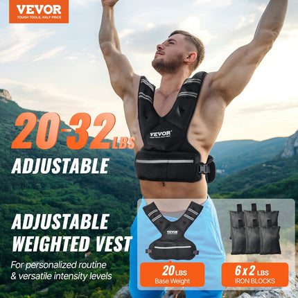 Adjustable Weighted Vest, 20-32lb Weight Vest With 6 Ironsand Weights