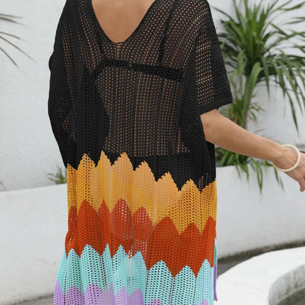 Openwork V-Neck Half Sleeve Cover-Up