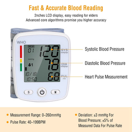 1Pc Blood Pressure Monitor Wrist Digital High Blood Pressure Cuff