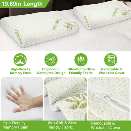 S-L Size Options -- 1Pc Bamboo Memory Foam Sleep Pillow Contoured