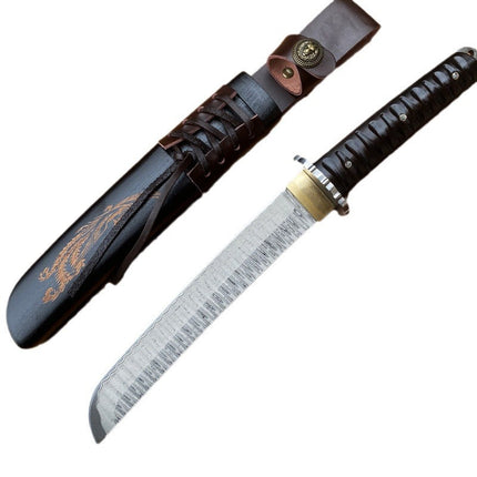 Damascus Wooden Sheath Knife Keel Integrated Outdoor Camping Climbing