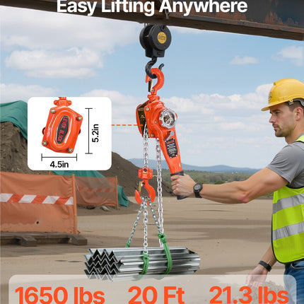Manual Lever Chain Hoist, 3/4T 1650LBS Capacity Heavy Duty Come Along,
