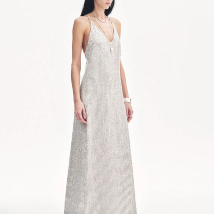 Linen Sequin Embroidery Dress Summer"Galaxy Trace"