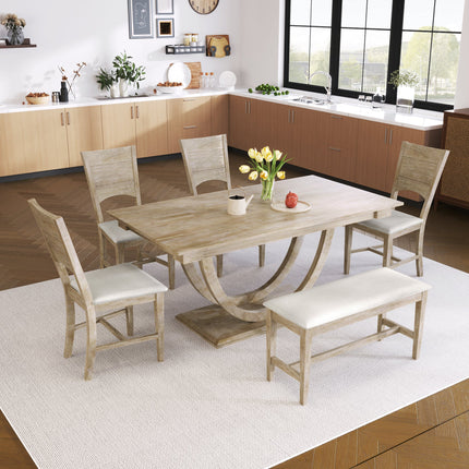 TOPMAx 6- Piece Wood Half Round Dining Table Set Kitchen Table Set