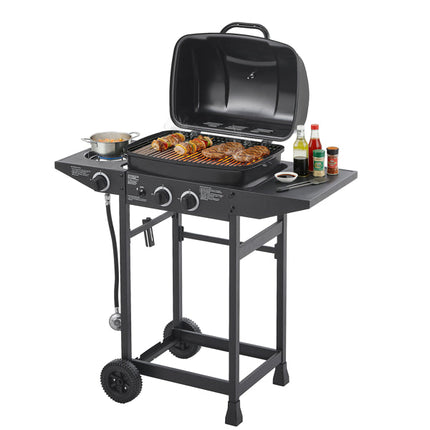 2 Burner BBQ Propane Gas Grill With Side Burner 24000 BTU Output