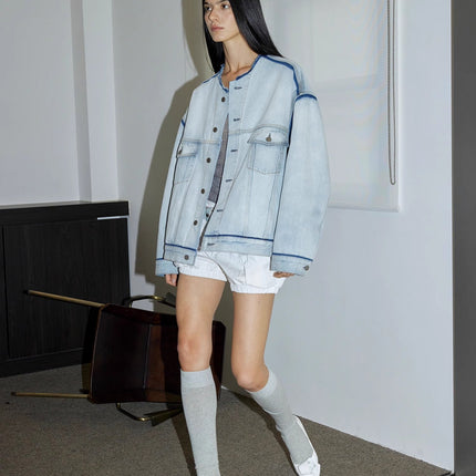 "Starry Sky Market" luxury brand classic washed cotton collarless raw