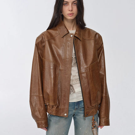 Fireladyfur Women's Retro Work Jacket in Waxed Leather "Fashionable