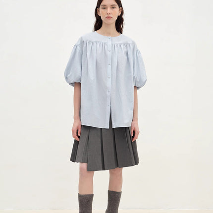 "Romantic Line Drawing" Pure Cotton Slightly Wrinkled Puff Sleeve