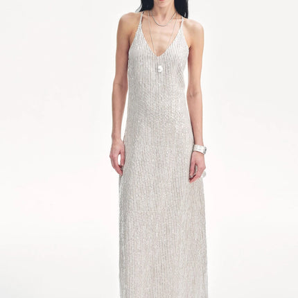 Linen Sequin Embroidery Dress Summer"Galaxy Trace"