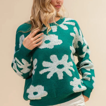BiBi Flower Pattern Long Sleeves Sweater Top