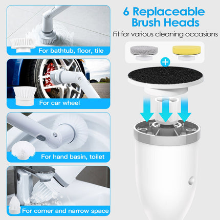 1Set Electric Spin Scrubber Cordless Rechargeable Telescopic Cleaning