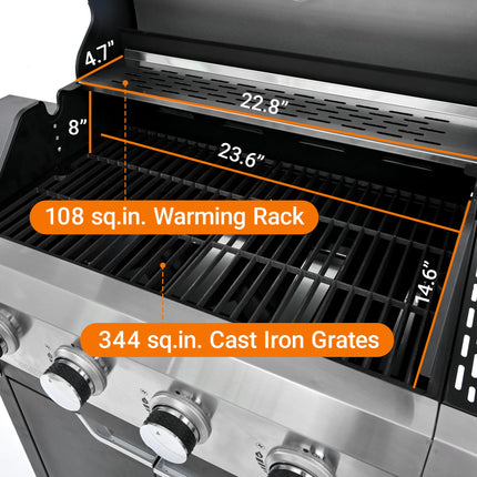 Propane Grill 4 Burner Barbecue Grill Stainless Steel Gas Grill With