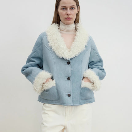 "Pure Era" imported high-quality lamb contrast color fruit collar