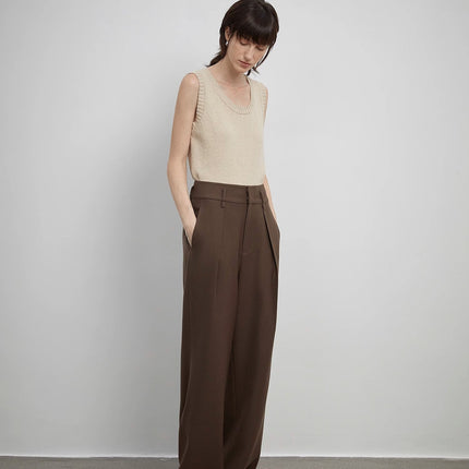 Women's white straight casual wide waist drape floor-length wide leg