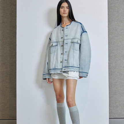 "Starry Sky Market" luxury brand classic washed cotton collarless raw