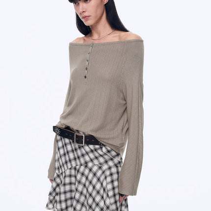 "Fashion Law" Casual One-shoulder Raglan Sleeve T-shirt Top
