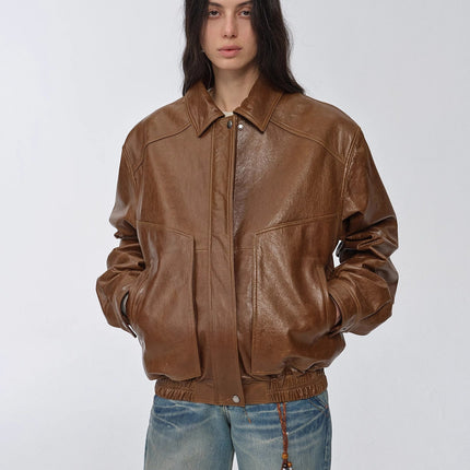 Fireladyfur Women's Retro Work Jacket in Waxed Leather "Fashionable