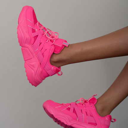 Berness Running Late Chunky Sole Athletic Sneakers in Hot Pink
