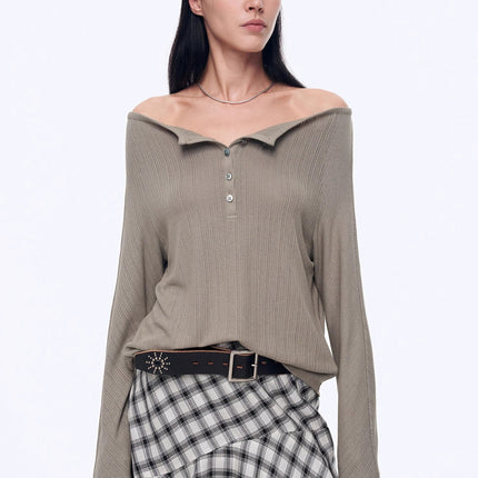 "Fashion Law" Casual One-shoulder Raglan Sleeve T-shirt Top