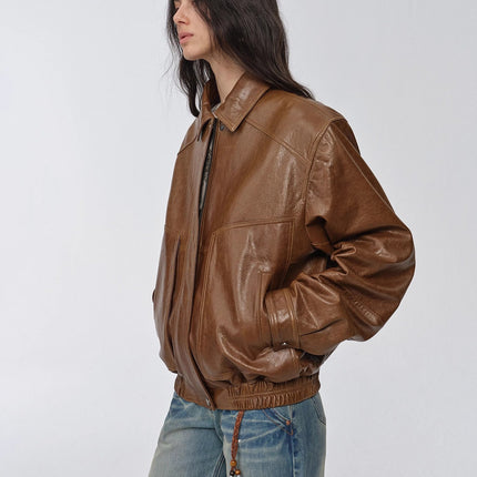 Fireladyfur Women's Retro Work Jacket in Waxed Leather "Fashionable